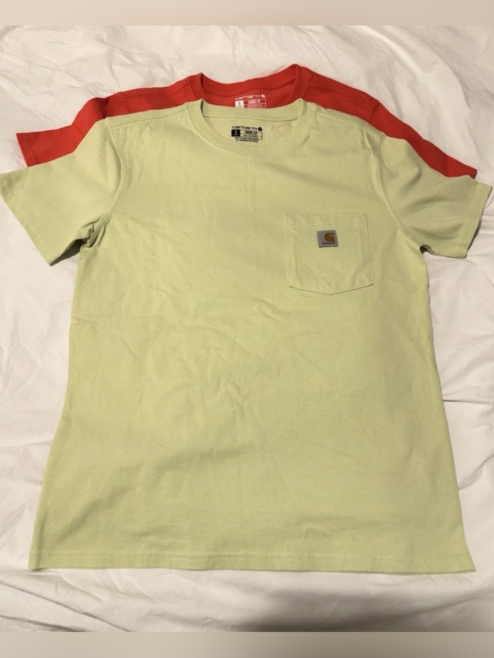 Carhartt Mens Work Pocket Tee Shirt Green / Red Loose Fit Lot of 2 Size Small